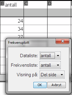 Plotte histogram Histogrammer kalles også søylediagram. Når du skal plotte et histogram, gjør du følgende: 1.