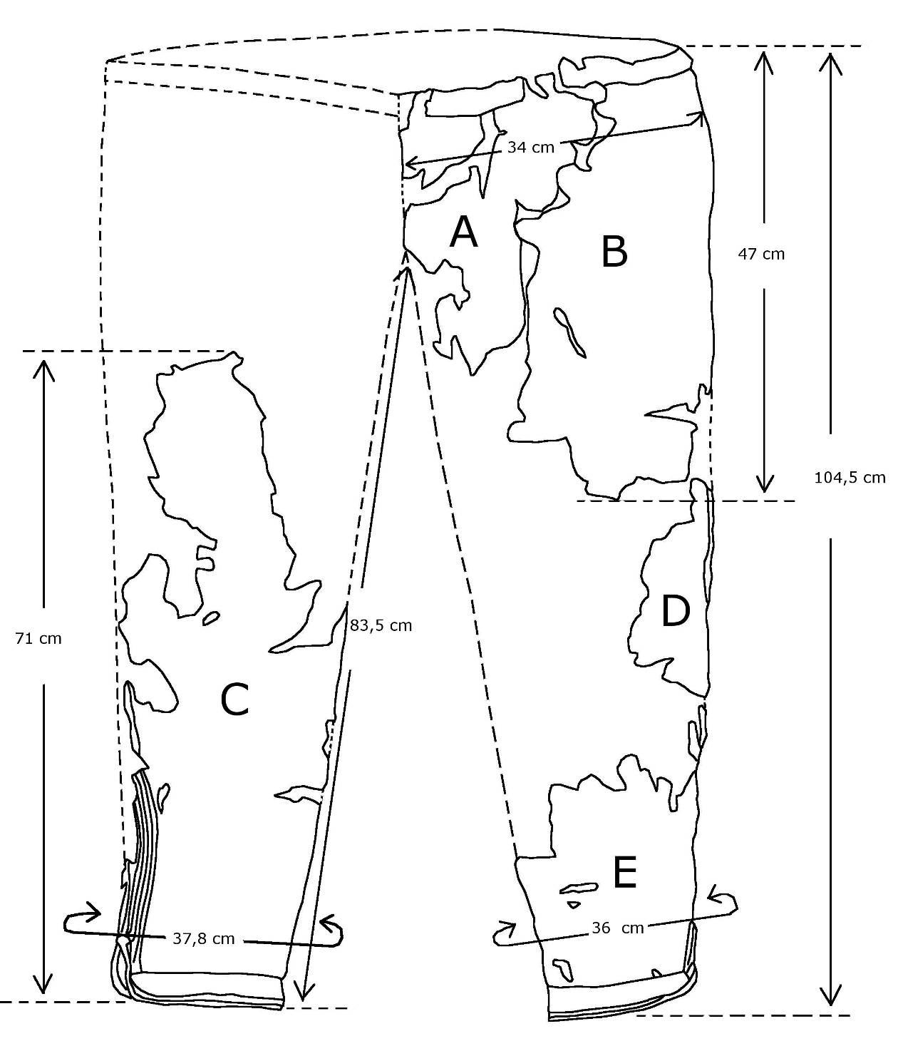 Figur 44. Fragmentene på forsiden av broka og Gjessings rekonstruerte snitt.