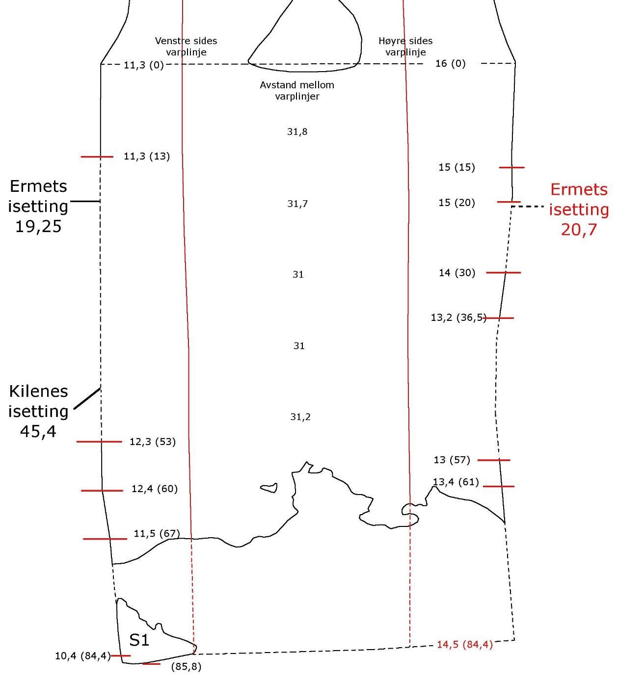 Figur 34. Tegning som viser dimensjonene for bolens bakside målt opp av meg selv.