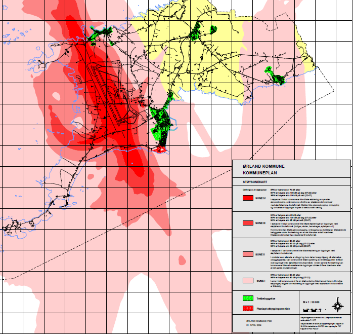 Figur 7: Støysonekart til kommuneplanen, Ørland kommune.