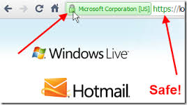 Figur 9: Eksempel ved bruk av Microsofts Internet Explorer En tilleggskontroll kan være å kontrollere at navnet i adressefeltet stemmer overens med brukerstedet som brukeren ønsker å besøke.