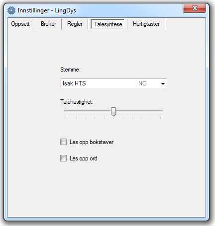 3.4.4 Talesyntese Talesyntese konverterer tekst til tale. Under Stemme kan du velge hvilken stemme du ønsker at talesyntesen skal bruke i høytlesingen.