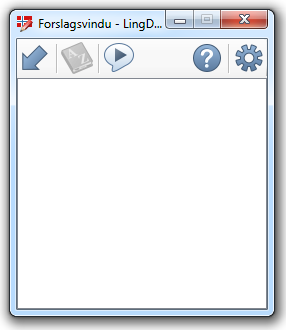 3.0 Lingdys: Innstillinger og øving 3.1 Forslagsvinduet Forslagsvinduet til Lingdys ser slik ut: Forslagsvinduet til Lingdys Øv deg på å bruke forslagsvinduet. Herfra kan du: Sette inn ord i teksten.