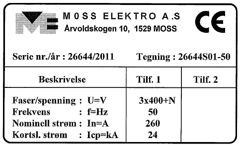 MERKING FARGEKODER ENLEDER KABEL ihht EN 60204 AC og DC kraft = Sort N leder = Lys blå AC styringer fas =