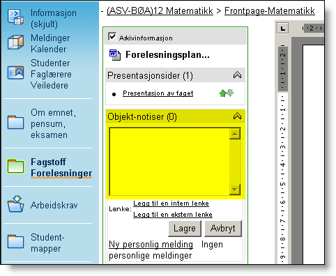 Standard innstilling er enkel visning. 204 - Muliggjør personlig melding på elementer Det finnes en funksjon for å legge til personlige meldinger på elementer som f. eks på dokumenter, diskusjoner o.