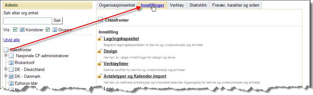 Innstillinger: Verktøy: Statistikk: De lokale