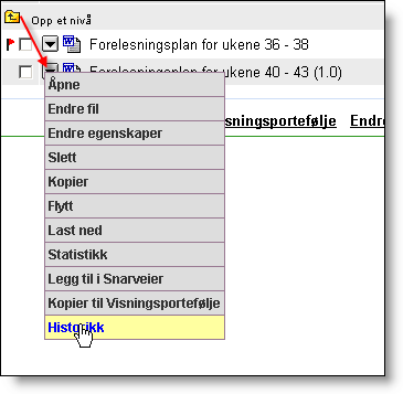 En ny versjon vil vises i hurtigmenyen