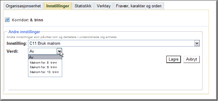 Hvis innstillingen K11 settes på en korridor (eller på en node som inneholder en eller flere underliggende korridorer) kan du