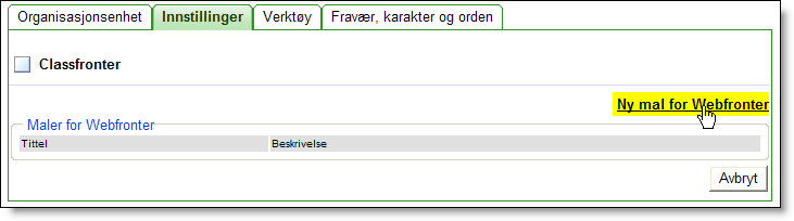 Du må da opprette en mal som danner grunnlaget for denne web-siden: Det trengs en del forklaringer her på hvordan Webfronter skal brukes, noe som ikke hører med i dette heftet.