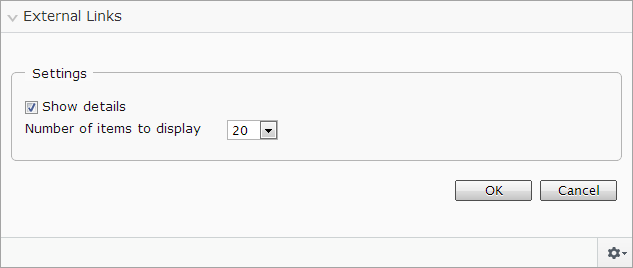 EPiServer-plattform 127 Når du skal legge til eksterne koblinger, kan du velge hvor mange elementer som skal vises i listen.