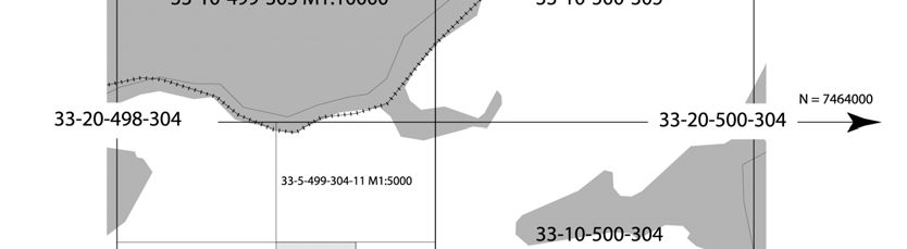 v Radene nummereres fortløpende fra sør mot nord innenfor hver 1000-delsrute. Første rad har nummer 0.