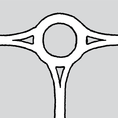 Rundkjøringer utformes slik at farten gjennom kryssområdet reduseres. Dette oppnås ved å stille krav til avbøyning for trafikkstrømmene gjennom rundkjøringen (se kapittel 4.2.4).