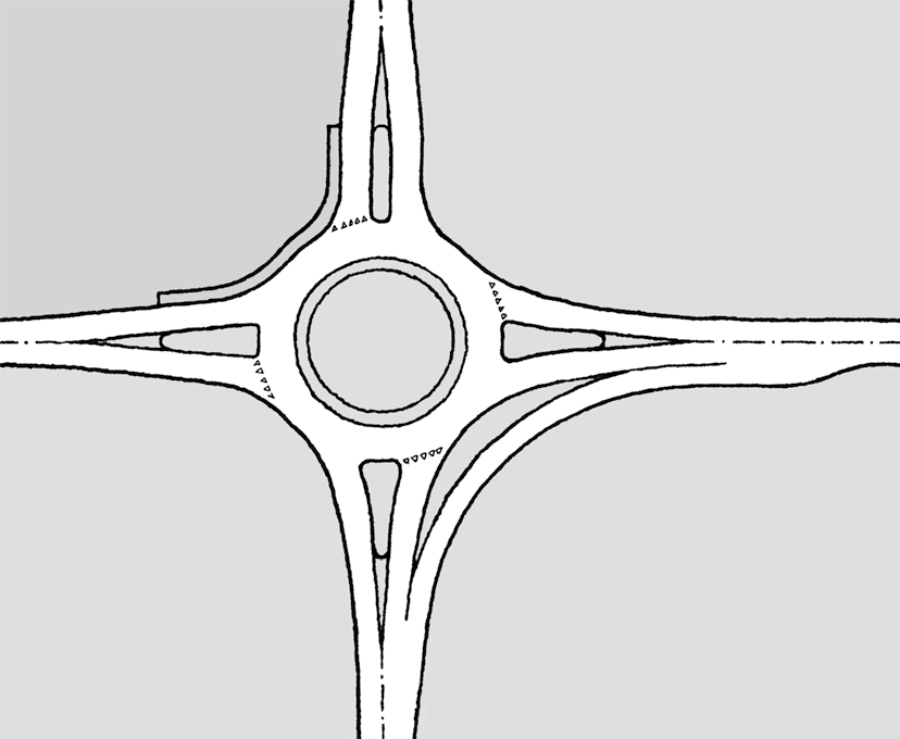 64 4.2 Rundkjøringer Ethvert kryss med et envegskjørt sirkulasjonsareal rundt en oppbygd eller oppmerket sentraløy, betegnes som en rundkjøring.