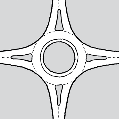 72 4.2.4 Detaljutforming av rundkjøring Det stilles krav til hvert enkelt element som en rundkjøring er bygd opp av, og det er en sammenheng mellom de ulike elementene. Figur 4.