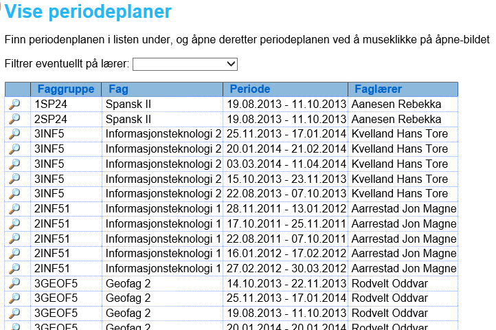 - 6 Ved å museklikke på en linje, vil linjen bli merket med gult. Der er for at du lettere skal kunne finne frem, særlig om du har så mange økter at det ikke er plass til alle i ett skjermbilde.