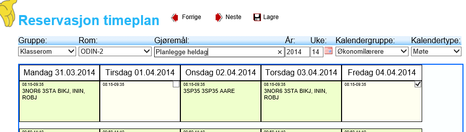 - 8 Etter at gruppe er valgt, kan en velge hvilket rom en vil foreta reservasjon i.