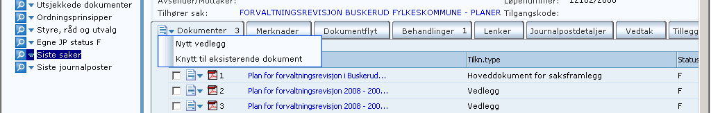 Lenker skal ikke legges inn under vedleggsfanen.