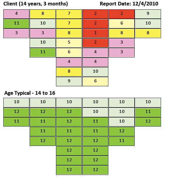 I den tredje delen av kartleggingsverktøyet blir ulike deler av hjernens fungering rangert fra underutviklet/dysfunksjonell, moderat, episodisk og til sist utviklet/aldersadekvat.