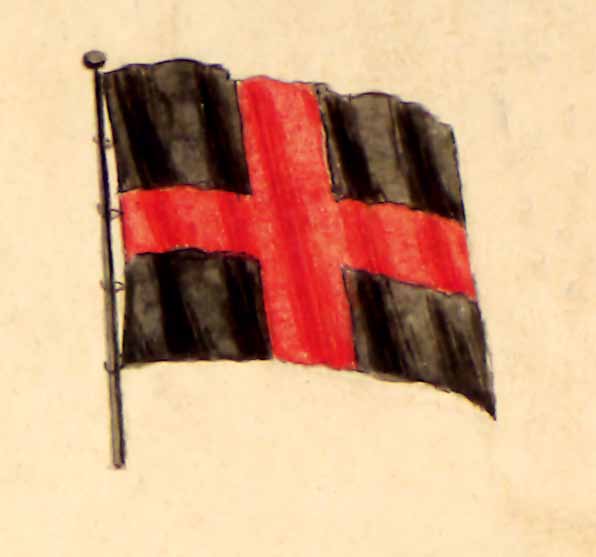 14. Rødt skandinavisk kors i svart felt.