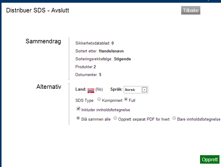 Skriv ut Sikkerhetsdatablad/stoffkartotek (SDS) - 3 I dette bildet oppretter du stoffkartotek.