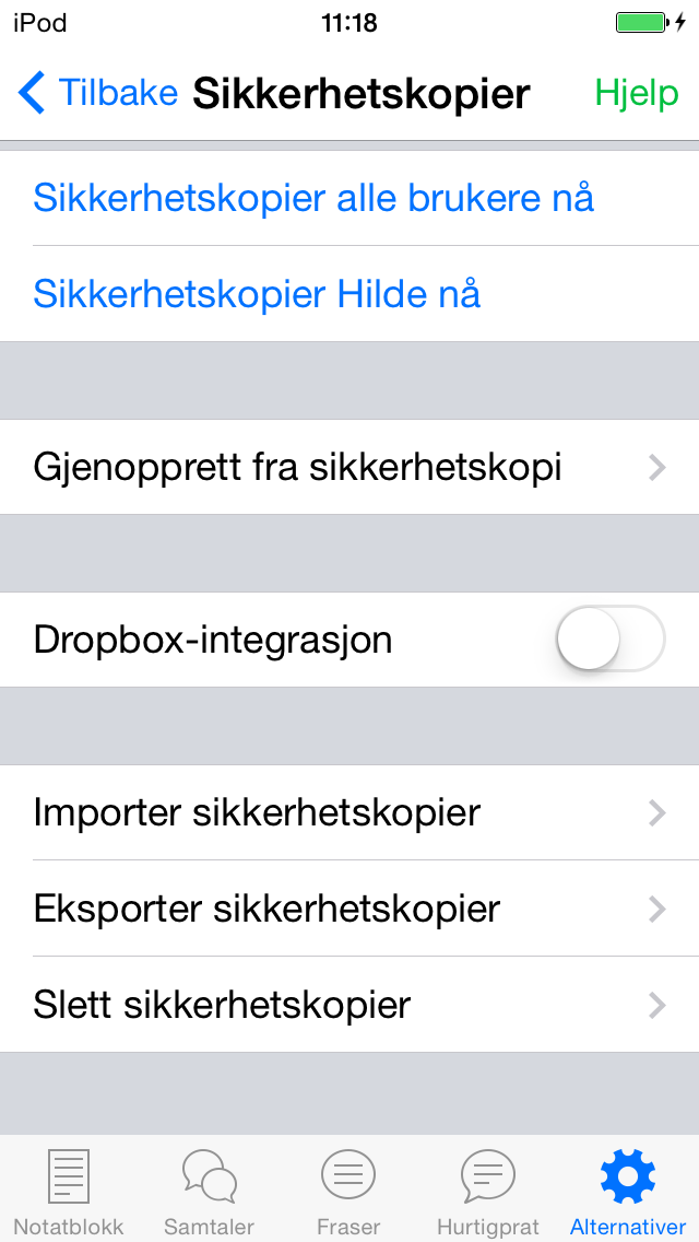 Sikkerhetskopier 17 Det er viktig at det regelmessig blir tatt sikkerhetskopier som blir lagret utenfor iphone, ipad eller ipod touch.