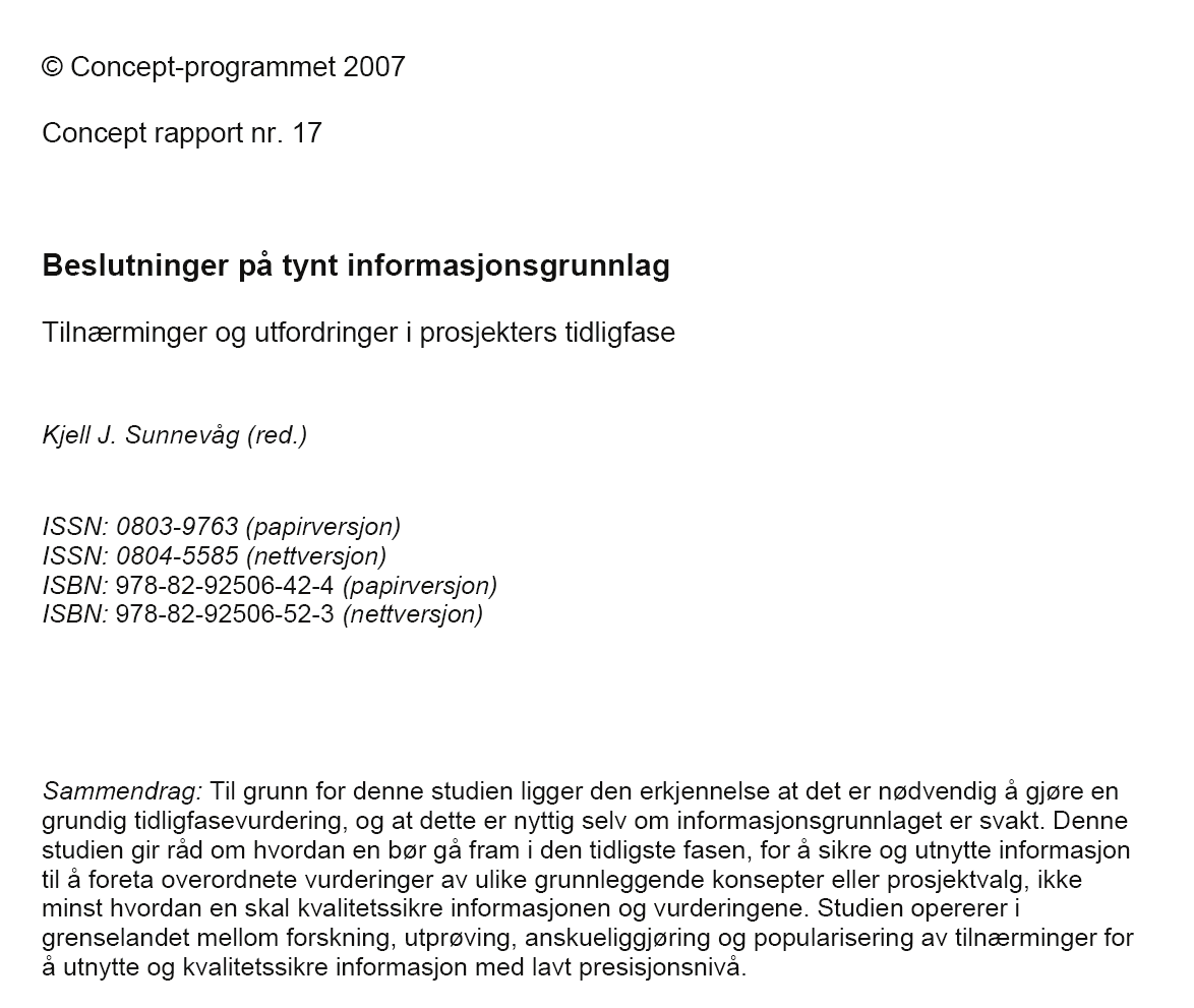 Concept rapport nr 17 Kapittel for kapittel Dette er et utdrag av rapport 17 Originalens omslag og kolofonside: Dato: 1.4.