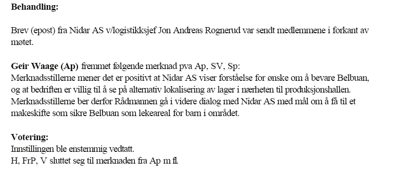 272 området. For barn og unge er det viktig å påpeke nærliggende lekeareal, ikke bare innenfor et område representert i en plansak.