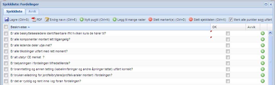 Kpier sjekkpunkter fra dine Wrd-, Excel- SQL-tabeller el. tilsv. direkte til sjekklista 5. Slett markerte rader / sjekkpunkter a. Merk i avkrysningsbkser til venstre g klikk "Slett markerte" b.