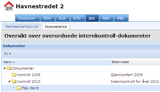 B: Dkumenter g Dkumentmaler Åpne aktuelt prsjekt, ppdrag, her: "Havnestredet 2", gå til g : Klikk på " IKK " O Videre til "Dkumenter" 2 2 "Dkumenter" er delt i 2,.