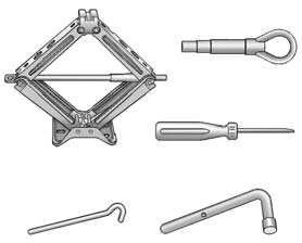 5 2 I NØDSTILFELLE RESERVEHJUL VEHJUL,, JEKK OG VERKTØYSETT Reservehjulet, jekken og verktøysettet oppbevares i bagasjerommet og under støtfangeren bak.