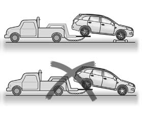 Bilen din skal aldri taues i bakhjulene med forhjulene på bakken. Tauing av bilen med forhjulene på bakken kan føre til stor skade på girkassen. 5.