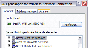 nettverkskortet (i eksemplet: Intel WiFi Link 5300 AGN) Videre finner du informasjon om driverleverandør, dato for driveren og versjonsnummeret for