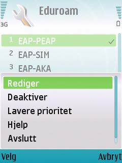 Eduroam og Nokia N95 (Symbian) Velg deretter