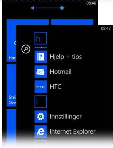 Windows Mobile 8 Trinn 1 Step 1 Trykk Start Press Start Sveip mot venstre til app-listen