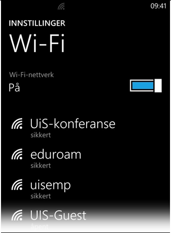 Windows Mobile 8 Trinn 2 Trykk på Wi-Fi og kontroller at Wi-Fi-nettverk er På.