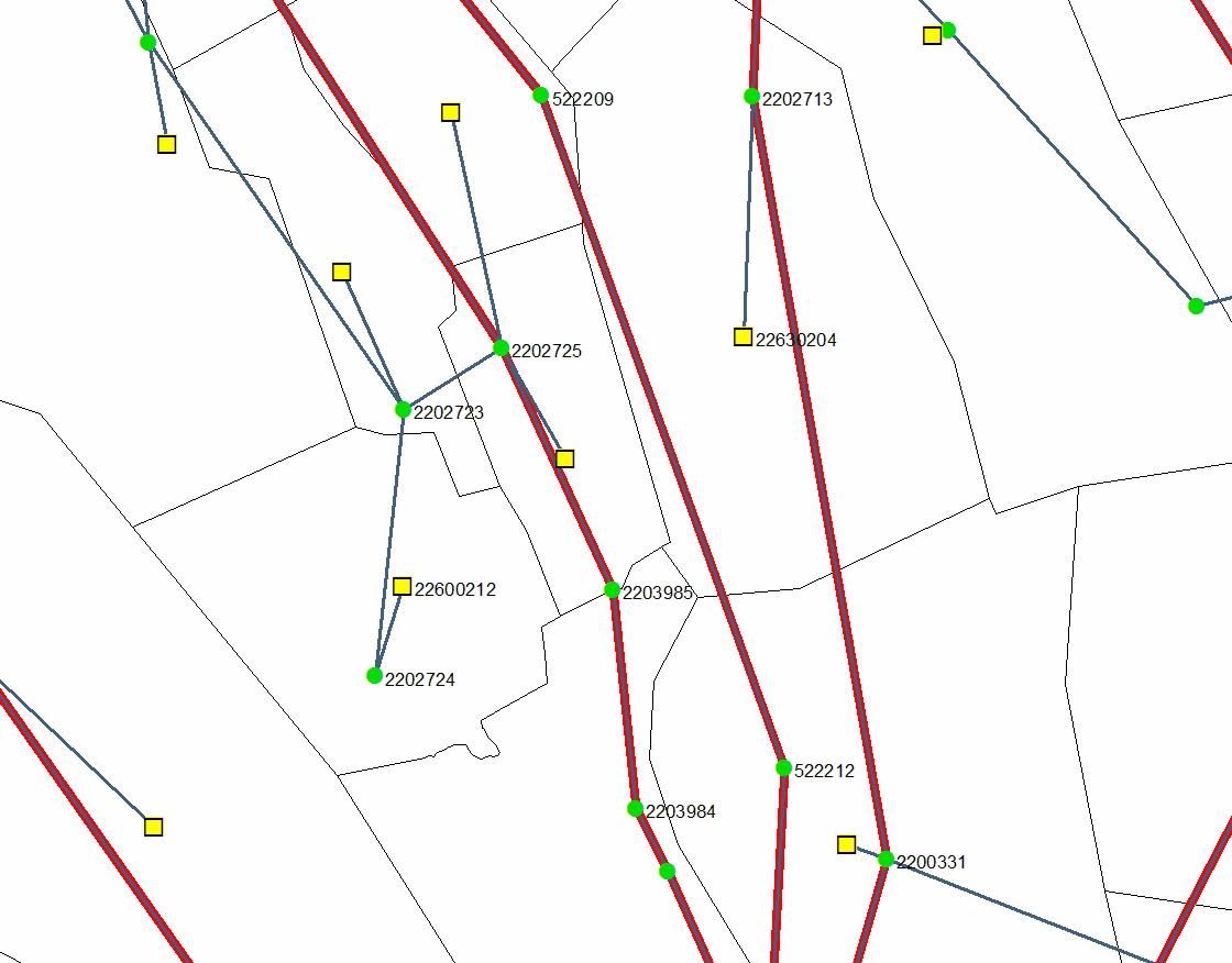 78 Tegnforklaring : Sonegrense Veglenke uten kollektivlinje Kollektivlinje Sonesentroide Node Figur 14: Utdrag fra kollektivnettet i TASS 5 for Bergen som illustrerer en årsak til lange gangtider La