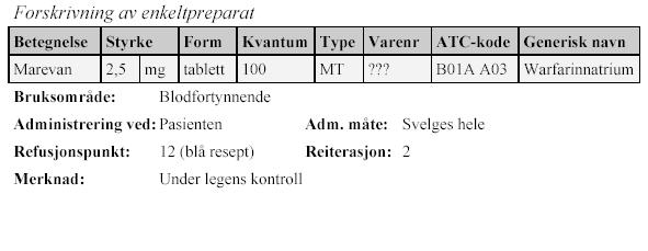 4. LEGEMIDDELHÅNDTERING I ÅPEN OMSORG Figur 3: Ekspempel på en forskrivning [30]. yrke, adresse og telefonnummer.