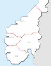 Konseptvalgutredning Del 1 Kraftsystemet i dag Figur 6 Inndeling av områdepris i Sør-Norge På samme måte så oppstår det begrensninger i sommerhalvåret når det er høy produksjon på Vestlandet mens