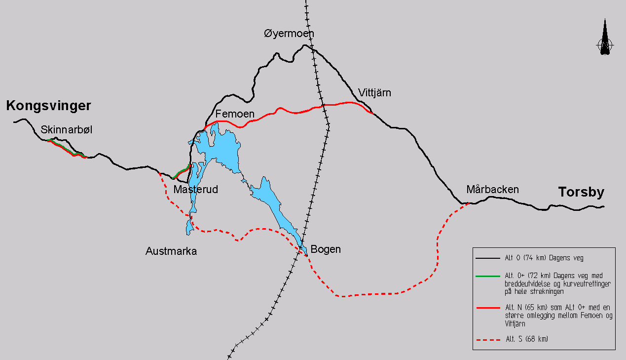 Side 20 av 67 3 BESKRIVELSE AV NY VEG 3.1 Vegtraséer som er utredet Det er utredet to vegtraséer, alternativ 0+ og alternativ N. I tillegg er det sett på en sørlig trasé (alternativ S).