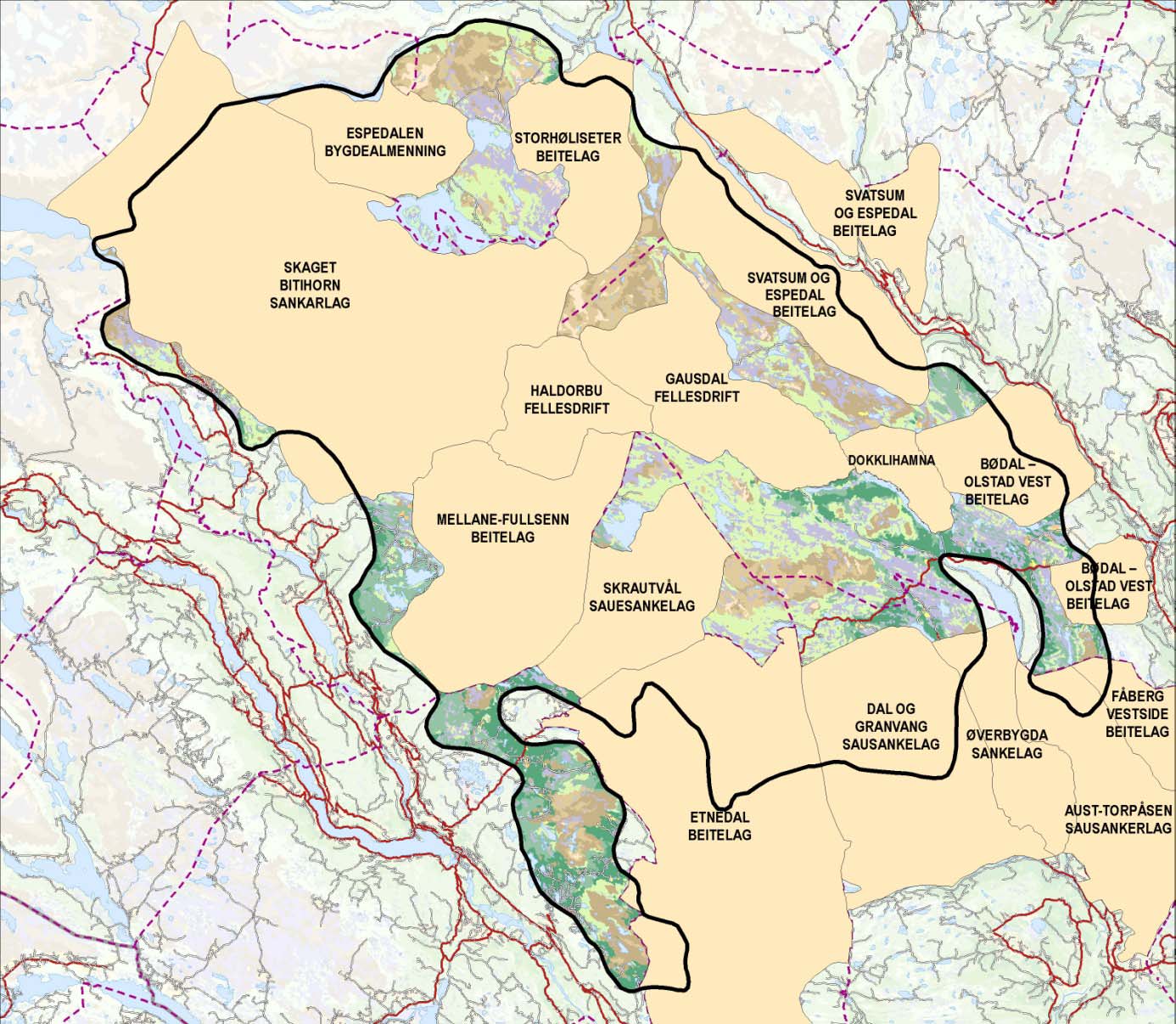 2.2 Beitebruk Dyretal organisert i beitelag: Det meste av beitebruken i fjellområdet mellom Valdres og Gausdal er organisert i beitelag under stønadsordninga Organisert beitebruk som blir forvalta av