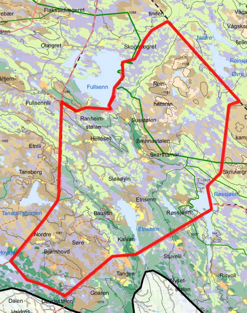 5.2 Beitelag i Nord-Aurdal Skrautvål sauesankelag (94/94 km²) Landskap: Beitelaget er 94 km² og omfattar området aust for Hovsjøen inntil Fullsenn og Røssjøen, og vidare til kommunegrensa mot Gausdal.