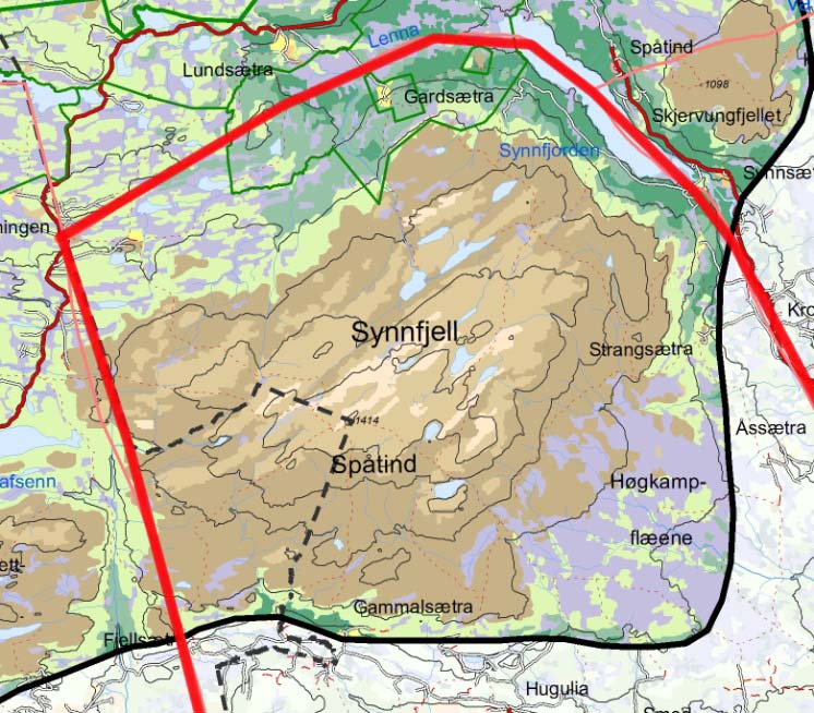 Det er lite av rikare vegetasjon som høgstaudeeng. Over 1300 moh. tek tørrgrashei over, med mykje smyle i nedste delane som gjev gode beite for sau. Snøleie er det òg noko av i denne høgda.