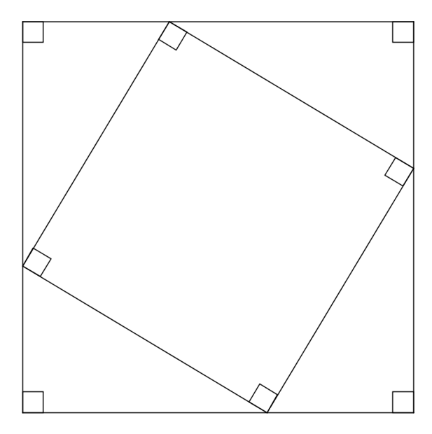 Oppgave 47 Et mindre kvadrat med side c er innskrevet i et større kvadrat med side a b. Se figuren nedenfor. a b b c a c Bestem arealet av det store kvadratet på to forskjellige måter.
