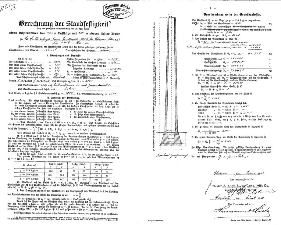 1913 Skorstein Utsnitt av beregninger (tysk eller