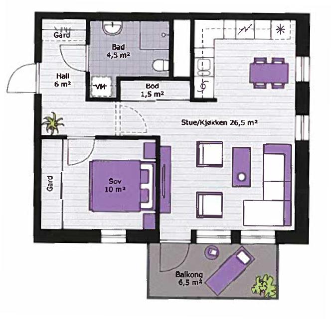 2-roms (to sengeplasser) BRA 53 m2 (49 m2) Leilighet prosjektert ihht TEK 07 med 53 m2 BRA. 8,0 + 6,6 m fasadelengde.