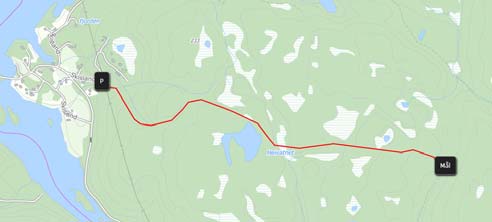 : Langs grusvei (lite kryss) i Fjermedalen ca 1 km fra rv 405. : Grusvei, kjerrevei, sti og skogsterreng (siste 800 meter).