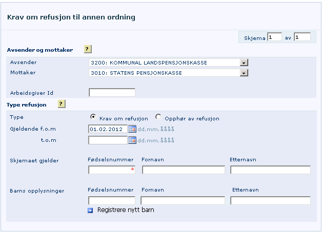 2. Krav om refusjon: Nytilgang og endring Avsender er den ordningen som utbetaler pensjon til et medlem. Mottaker er ordningen som refunderer til den som utbetaler pensjon til et medlem.