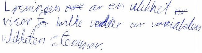 Kapittel 5. Resultat og analyse Figur 5.3: Emils tanker om en ulikhets løsning. Emil uttrykker her at løsningen av en ulikhet viser for hvilke verdier av variabelen ulikheten stemmer.