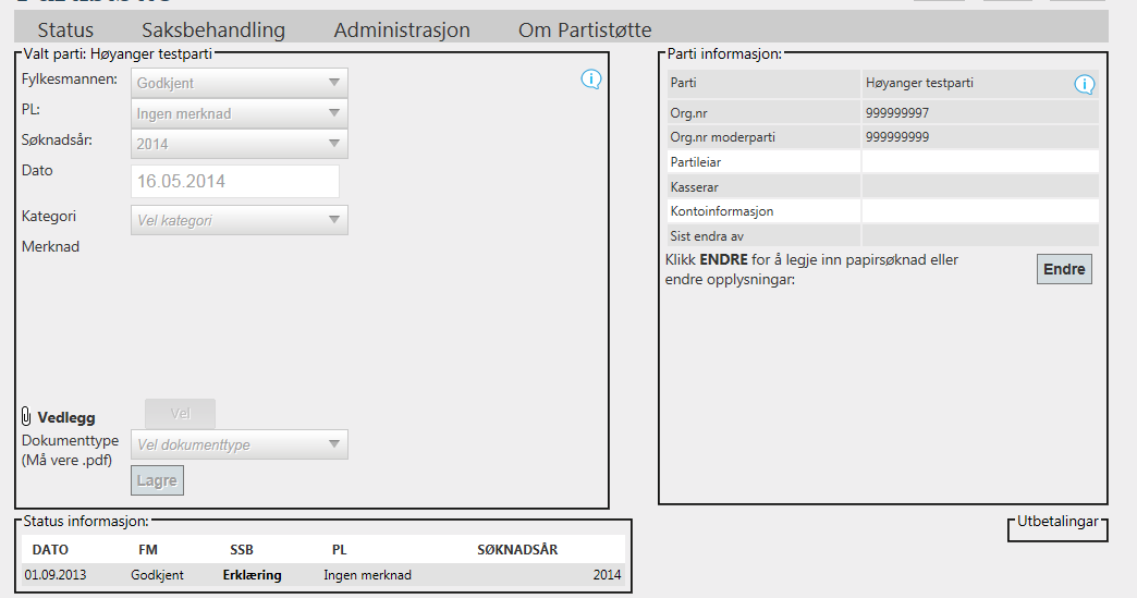 Her kan du også søkje/bekrefte partiopplysningar for partiet ved å trykke på knappen Endre 7. SØKJE OM FLEIRE ROLLER Av og til er det skifte av dei personane som har rolle/ansvar for eit parti, t.d. ved val.