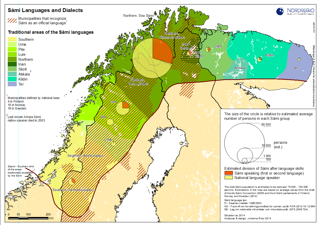 språk. Den aktuelle språksituasjonen, definert i nasjonal lovgivning, er også inkludert. Estimatene for den samiske befolkningen etter språk er videre delt inn etter språkferdigheter.